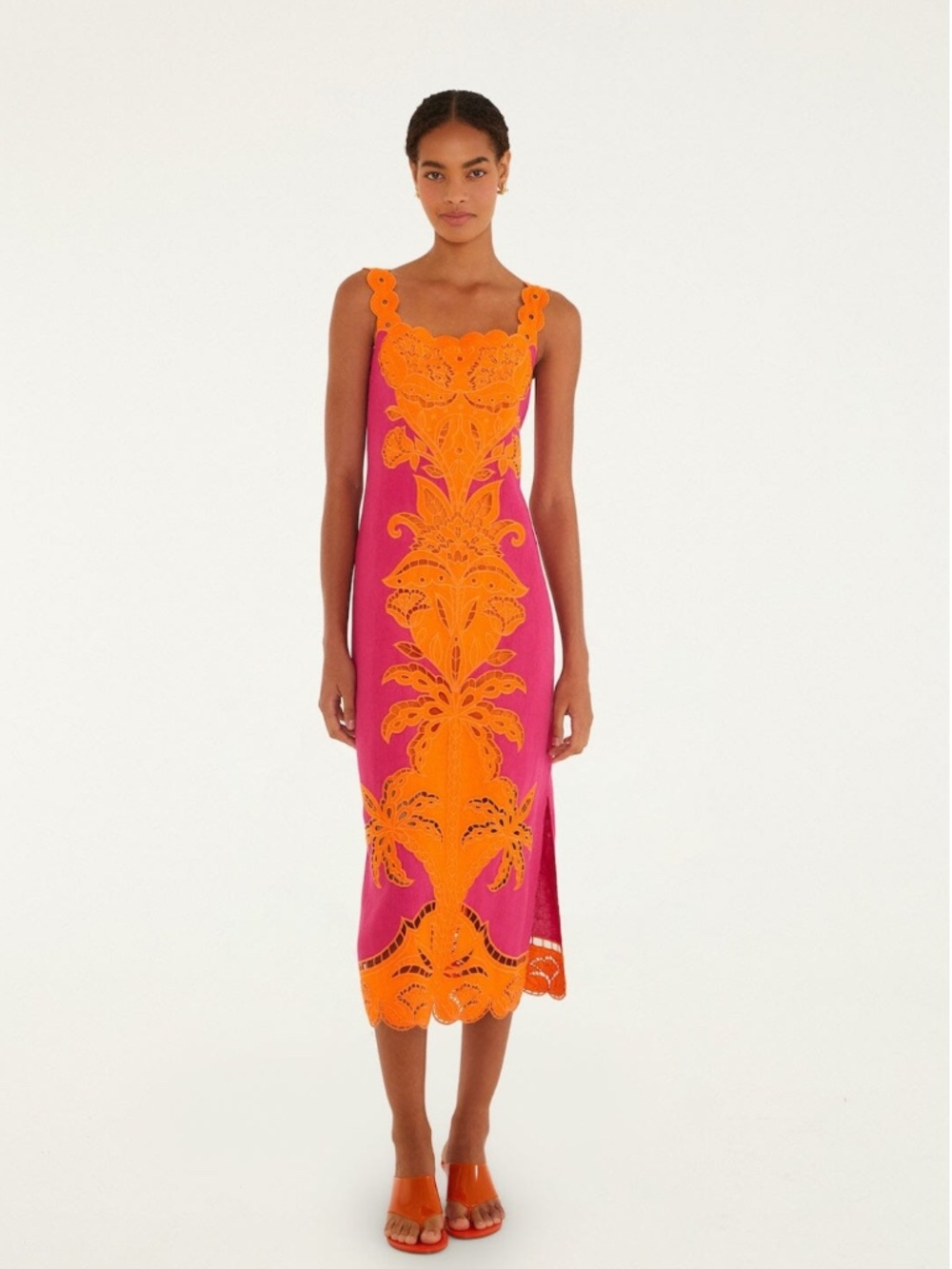 Pinke Cutwork Euroflax Premium Linen Midi Dress